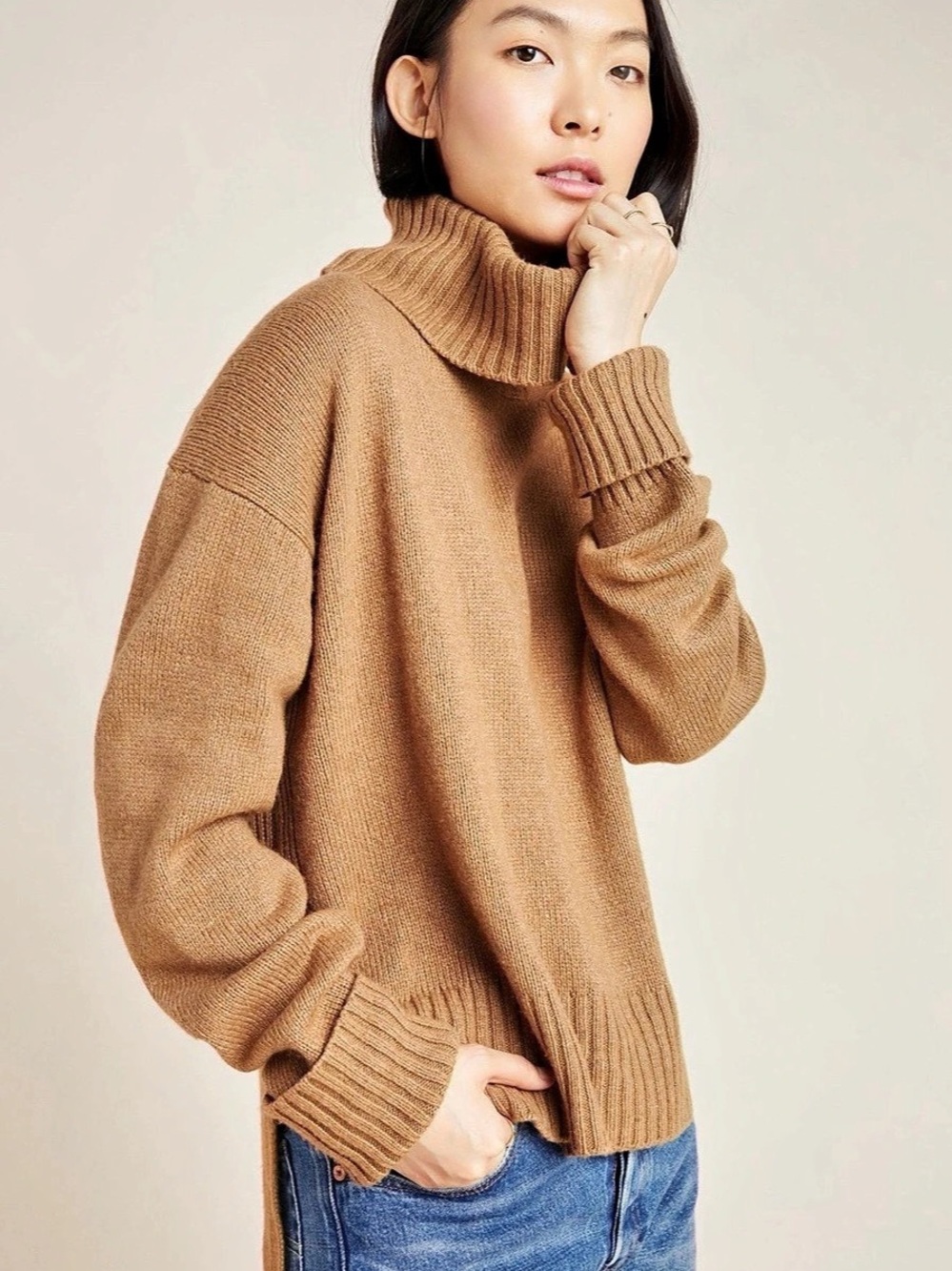 Anthropologie Brown Blair Turtleneck Sweater Size Small made in Italy